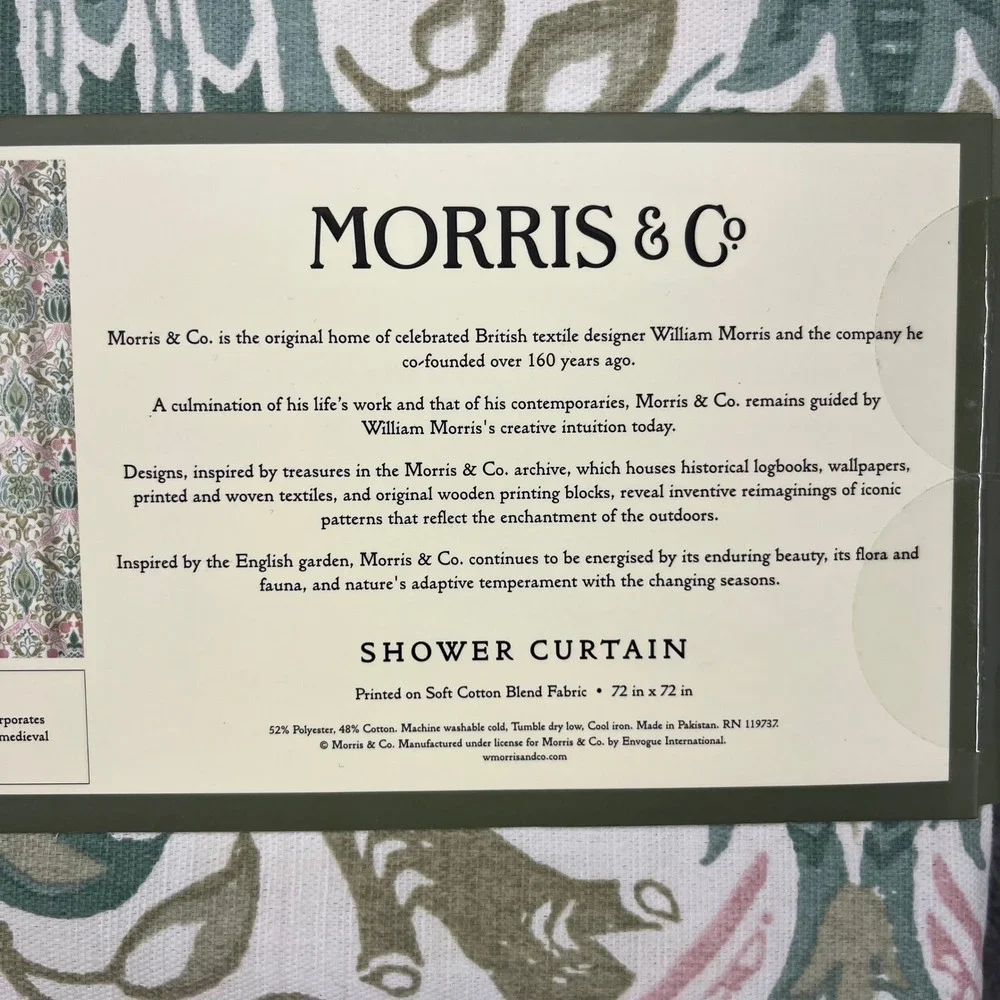 Morris & Co Granada Shower Curtain 72x72 Green Pink Cotton Blend Floral Botanica